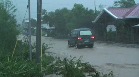 Driving Through Dangerous Flash Flood In Tropical Storm Video stock 9300486
