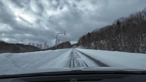 Driving Through Deep Snow Corridor Road Hokkaido Japan Winter Vídeo Stock 333370417