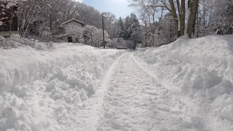 Driving Through Deep Snow Covered Road After Winter Storm Stock Footage 233969149