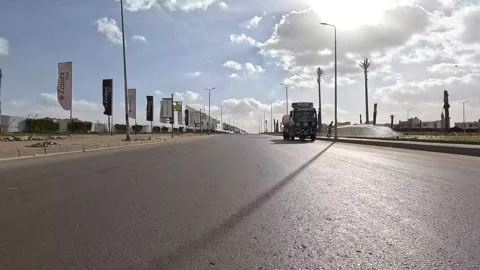 Driving Through Developed City District Roads New Cairo Showing Buildings Stock Footage 329663101