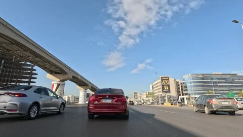 Driving Through Developed Urban District New Cairo Showing Buildings Traffic Stock Footage 329699373