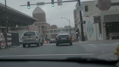 Driving Through Downtown City Streets Past Construction Stock Footage 343937367