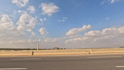Driving Through Eastern Desert Highway Cairo Toward Ain Sokhna Showing Active Stock-Footage 329993545