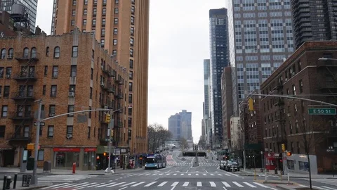 Driving through Empty Coronavirus Quarantine First Avenue NYC II Stock Footage 127941427