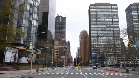 Driving through Empty Coronavirus Quarantine First Avenue NYC Stock Footage 127941428
