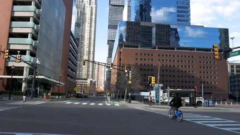 Driving Through Empty Jersey City Street COVID-19 Pandemic II Stock Footage 128337724