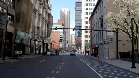 Driving Through Empty Jersey City Street COVID-19 Pandemic Stock Footage 128337726