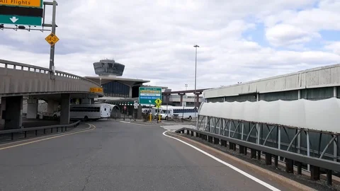Driving Through Empty Newark Airport COVID-19 Pandemic Stock Footage 128337746