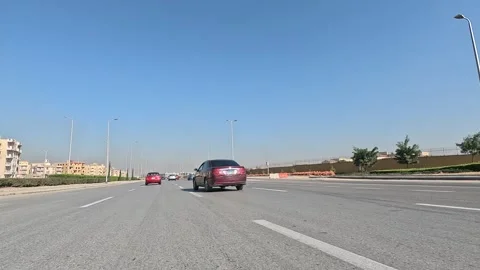 Driving Through Expanding District Streets New Cairo Showing Buildings Traffic Stock Footage 329811310