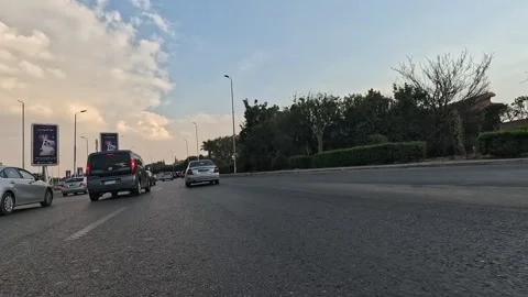 Driving Through Expanding District Streets New Cairo Showing Buildings Traffic Stock Footage 329948980