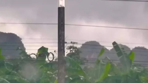 Driving through extreme monsoon storm beneath dramatic limestone cliffs Kra.. 스톡 동영상 340064008