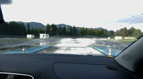 Driving through extreme weather simulation polygon Stock Footage 33066719
