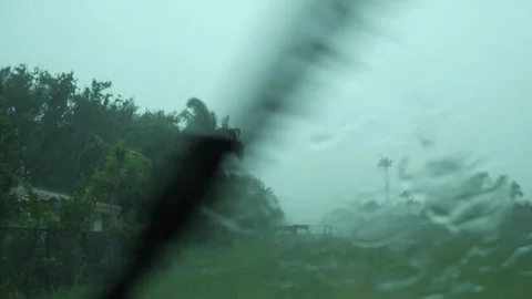 Driving Through Field Rain Lightning Stock Footage 313361325
