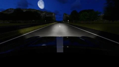 Driving through the forests and mountains at night Stock Illustration