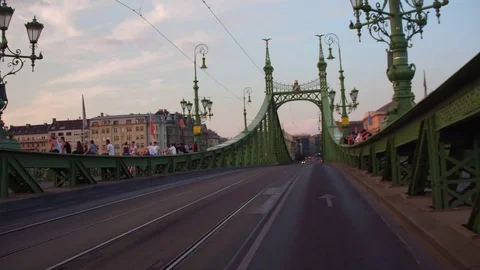 Driving through Freedom Bridge, Budapest, Hungary Stock Footage 80062007