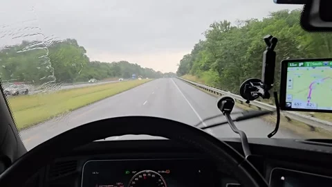 Driving through heavy rain on an empty highway Stock Footage 281764183