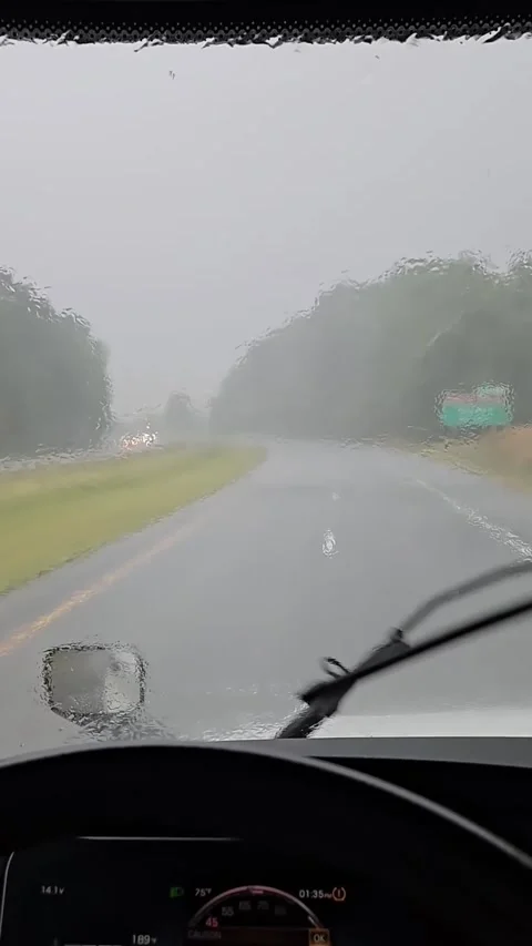 Driving through heavy rain on an empty highway Stock Footage 281764206