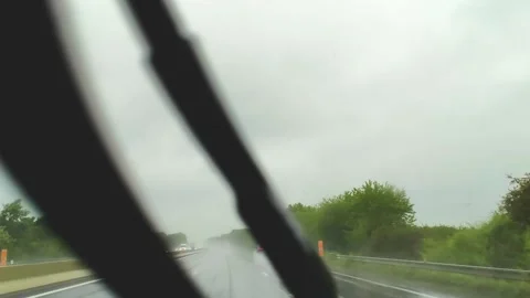 Driving through heavy rain on highway Stock Footage 340529002