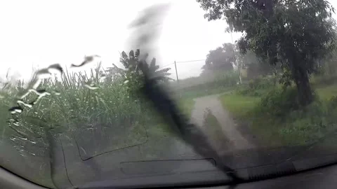 Driving through heavy rain on a muddy road Stock Footage 279717705