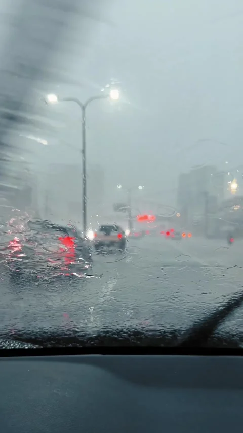 Driving through heavy rainstorm. Vertical format Stock Footage 320375956