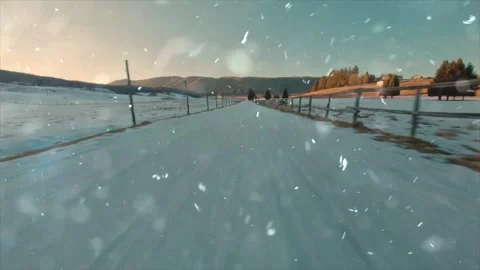 Driving Through Heavy Snowfall on Winter Road Stock Footage 330278367