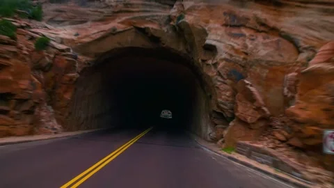 Driving Through the Historic Zion-Mount Carmel Tunnel in Zion National Park, Uta Stock Footage 331998034