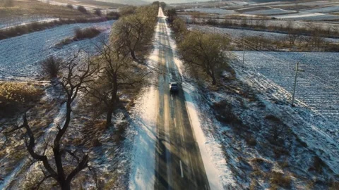 Driving Through An Icy And Lonely Road Stock Footage 170380296
