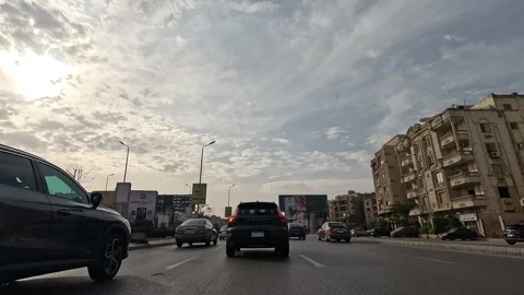 Driving Through Lively City District Roads New Cairo Showing Buildings Traffic Stock Footage 329756892