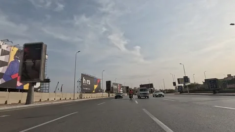 Driving Through Lively City District Roads New Cairo Showing Buildings Traffic Stock Footage 329762723