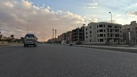 Driving Through Modern Planned Streets New Cairo Showing Urban Buildings Traffic Stock Footage 330017372