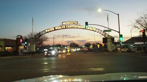 Driving through the Modesto Arch Stock Footage 170728824
