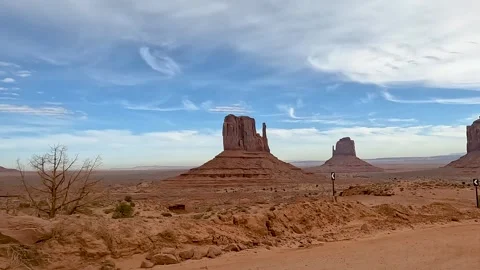 Driving Through Monument Valley with View of East Mitten Butte Stock Footage 309049201