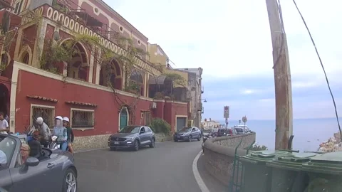 Driving through Narrow Road in small villages along Amalfi Coast, Italy, Europe Stock Footage 152720871