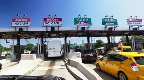 Driving Through New Jersey Turnpike Toll Plaza Headed to Manhattan Stock Footage