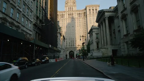Driving through New York, towards New York Municipal Building Stock Footage 108740593