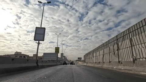 Driving Through Open Urban District Streets New Cairo Showing Buildings Traffic Stock Footage 329695258