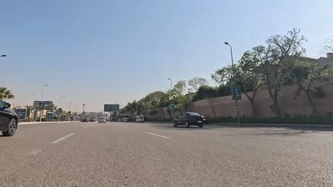 Driving Through Open Urban District Roads New Cairo Showing Buildings Traffic Stock Footage 329812343