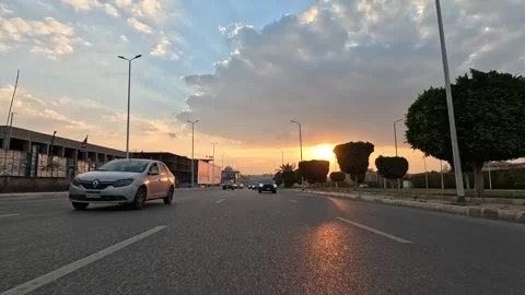 Driving Through Open Urban District Roads New Cairo Showing Buildings Traffic Vidéo 329895695