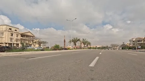 Driving Through Open Urban District Streets New Cairo Showing Buildings Traffic Stock Footage 330104436