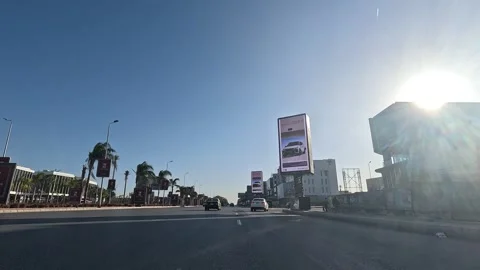 Driving Through Orderly City District Roads New Cairo Showing Buildings Traffic Stock Footage 329672526