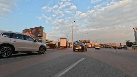 Driving Through Orderly Urban District Roads New Cairo Showing Buildings Traffic Stock-Footage 329900643