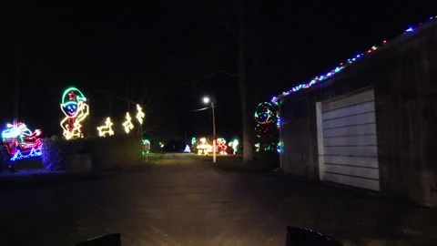 Driving Through Park With Various Christmas Decorations Christmas Elves Ligh Stock Footage 248181791