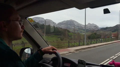 Driving through Picos de Europa mountains from inside a car in Spain 스톡 동영상 339217473