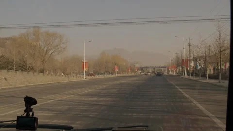 Driving Through Police Checkpoint on Main Road Near Great Wall Jinshanling Stock Footage 345681349