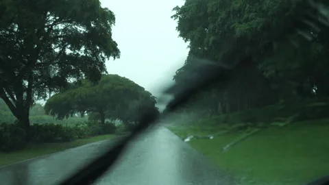 Driving Through Rain Lightning Stock Footage 313361378