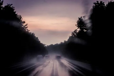 Driving through a rainstorm Stock Photos