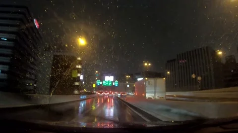 Driving through rainy complex highway junctions of Tokyo area in Japan Video stock 155529331