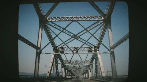 Driving through Richmond Bridge in San Francisco, California. Vintage Film Lo Stock Footage 136732460