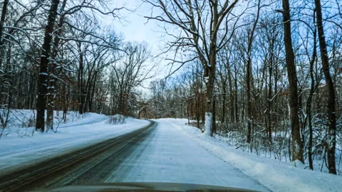 Driving Through A Snow Covered Forest Stock Footage 171190759