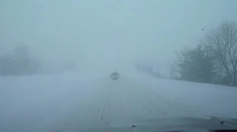Driving through snow storm on Expressway Stock Footage 52305634